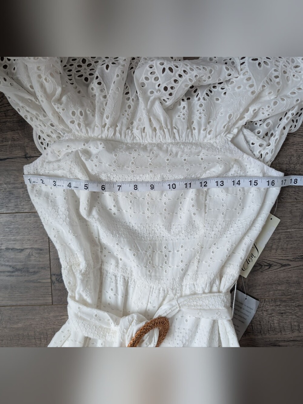 Eliza J Ivory White Off-Shoulder Eyelet Boho Cotton Midi Long Dress Belted Sz 4 - Picture 14 of 15